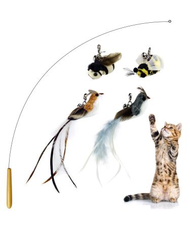 TTCAT Cat Wand Toys,Flexible Steel Wire and Cat Feather Toys Cat Teaser Toy Refills, Interactive Cat Toy Wand Kitten Toys for Indoor Cats to Play Chase Exercise Wood Handle Feather Toys(4 refills) - Buy Online on GoSupps.com