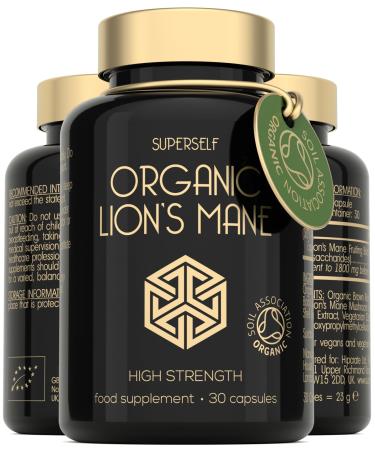 Organic Lions Mane Supplement - 1800mg Lion's Mane Capsules High Strength - Certified Organic by The Soil Association - 30 Capsules - 100% Lion Mane Mushroom Fruiting Bodies Extract - Made in The UK