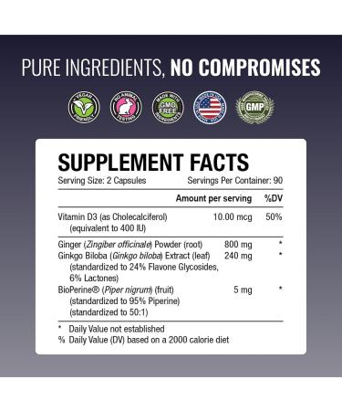 Approved Science VertiSyl - Ginkgo Biloba, Ginger, Vitamin D3, BioPerine - 180 Capsules - Pack of 2 180 Count (Pack of 2) - Buy Online on GoSupps.com