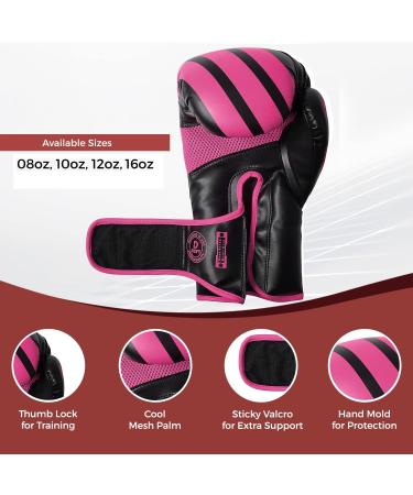 DEFY Marvelous Boxing Gloves - Unisex Leather Training Gloves for Muay Thai, Kickboxing, and MMA - Black/Pink 16oz - Buy Online on GoSupps.com