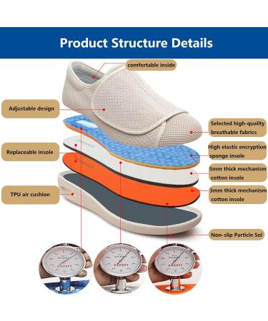 bamuam Diabetic Shoes for Elderly Women - Adjustable Closure, Lightweight & Breathable Swollen Feet Sneakers - Men 12/Women 13 Dark Gray - Buy Online on GoSupps.com