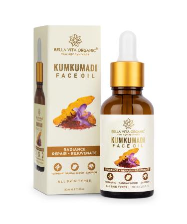 Bella Vita Organic Kumkumadi Face Glow Oil for Dry to Normal Skin for Soothing & Moisturization with Sandalwood  Saffron  Turmeric and Sesame Oil  30ml