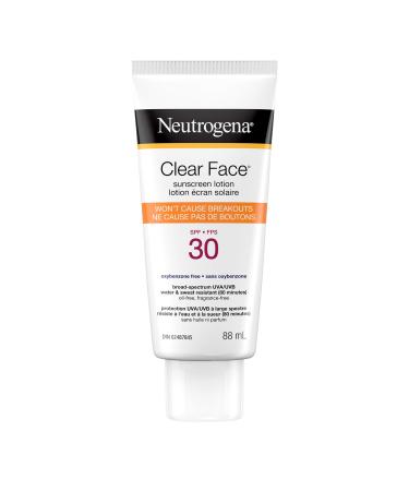 Neutrogena Sunscreen Lotion Clear Face for Acne Prone Skin SPF 30 Water Resistant Non Comedogenic & won't cause breakouts 88 mL