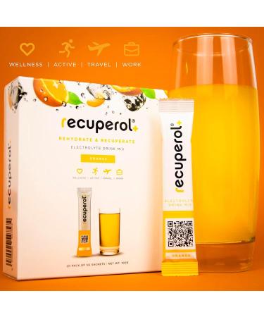 Recuperol Electrolyte Powder Supplement - 90 Sachets for Dehydration Recovery with Zinc, Vitamin C, B12, D3, Potassium - Orange Flavour - Buy Online on GoSupps.com