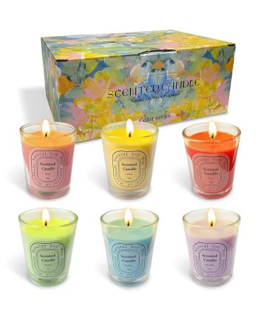 Scented Candles with 6 Fragrances Multi-Color Soy Wax Glass Votive Candle for Home Decoration Aromatherapy Candle Gifts Baskets for Valentine s Day Anniversary Christmas Thanksgiving