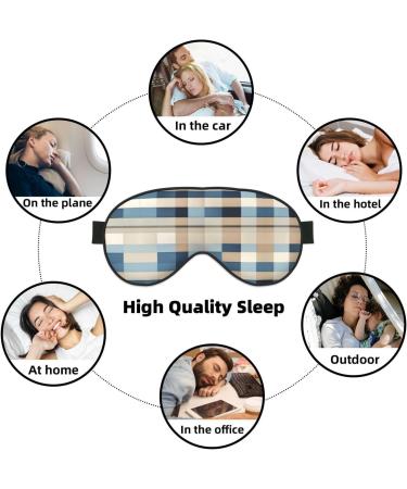 SSIMOO Double-Sided Eye Mask - Blue Beige Square Pattern | Soft Lightweight & Light Blocking for Better Sleep Quality - Buy Online on GoSupps.com