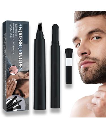Beard Pencil Filler for Men - Black Beard Pen - Male Beard Brush Bristle Waterproof & Sweatproof Set Kit - Natural Long-lasting Coverage Mustache - Shape & Define Colour Enhance Styling Thickener