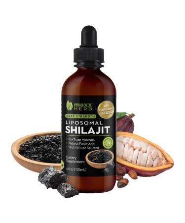 Maxx Herb Pure Himalayan Shilajit Liquid Liposomal Formula with Black Pepper BioPerine & Cacao - Energy Boost & Immune Support 85+ Trace Minerals 20% Fulvic Acid 4 Oz Bottle (60 Servings)