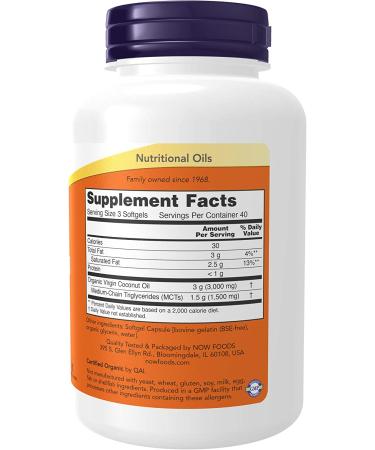 NOW Supplements Virgin Coconut Oil 1000mg - Cold Pressed & Unrefined - 120 Softgels - Buy Online on GoSupps.com