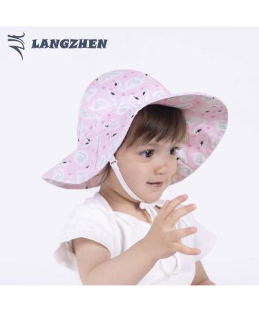 LANGZHEN Beach Sun Protection Hat for Baby Girls | Adjustable Toddler Kids Hat with Chin Strap | Swans-Pale | 1-2 Years - Buy Online on GoSupps.com