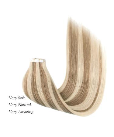 Beauty Hair Tape In Extensions - Real Hair 45 cm Ash Brown with Platinum Blonde Highlights 50g 20 Pieces - Skin Weft Invisible #p8-60 - Buy Online on GoSupps.com