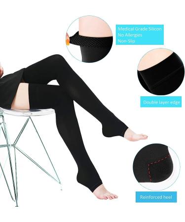 20-30 mmhg Thigh High Compression Stockings for Women Men - Open Toe Support Hose for Varicose Veins & Swelling - Black XXL (1 Pair) - Buy Online on GoSupps.com