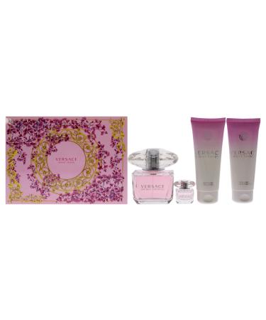 Versace Versace Bright Crystal 3oz EDT Spray 3.4oz Perfumed Body Lotion 3.4oz Perfumed Bath and Shower Gel 5ml EDT Splash Mini Women 4 Pc Gift Set Packaging May Vary