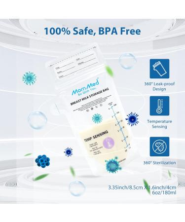 Buy Mommed Breast Milk Storage Bags - 60 Pcs 180ml/6oz Double Sealed for Cooling & Freezing - Ideal for Breastfeeding - Buy Online on GoSupps.com