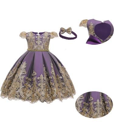 Myrisam Baby Girl Purple Embroidered Christening Dress with Headwear - 3-6 Months | Backless Wedding Party Baptism Gown - Buy Online on GoSupps.com
