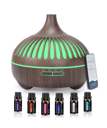 Essential Oil Diffuser Diffusers for Home Oil Diffuser Aroma Diffuser with 6 Essential Oil Sets 7 Color Mood Lights 4 Timer Settings for Home Bedroom Office Yoga (dark brown)