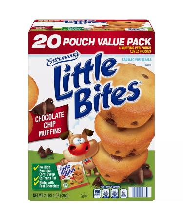 Entenmann's Little Bites Chocolate Chip Muffins, No High Fructose Corn Syrup, 0g Trans-Fat - Always Baked Moist and Delicious - By Gourmet Kitchn - 1 Box (1.65oz / 20pk) 1 Count (Pack of 1)