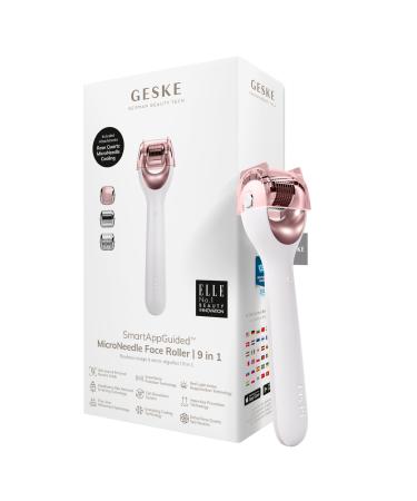 GESKE SmartAppGuided MicroNeedle Face Roller | 9 in 1 | Electric derma roller with rose quartz | Professional microneedling device | Needle roller | Beauty roller for face Starlight