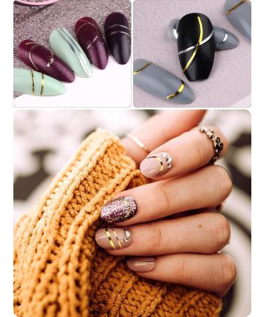 EBANKU 12 Sheets Gold Silver Metal Nail Stickers Metallic Curve Strip Line Nail Decal Self-Adhesive 3D Wave Design DIY Decoration for Women Girls - Buy Online on GoSupps.com
