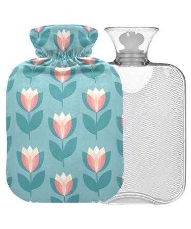 NAANLE hot water bottle with cover tulip flowers Transparent hot water bottle heat bottle for back pain relief handfoot warmer neck hot and cold therapy 2l