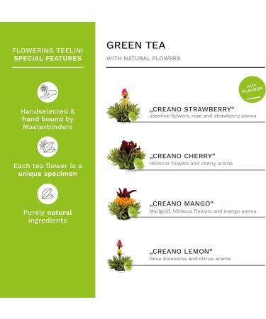 Creano Tea Flowers Gift Set in Wooden Box - 12 Blooming Teas in 4 Varieties, Perfect White Tea Gift for Tea Lovers - Buy Online on GoSupps.com