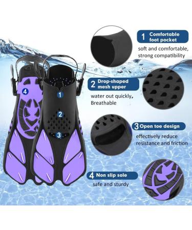 Happyouth 6 in 1 Snorkel Set with Panoramic View Mask, Trek Fin, and Dry Top Snorkel - Purple, S/M (US Size 4.5-8.5) - Buy Online on GoSupps.com