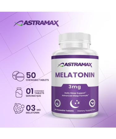 Astramax Melatonin 3mg | 50 Fast-Dissolve Chewable Tablets | Nighttime Sleep Support for Adults | Vegan & Non-GMO | 100% Drug-Free Formula | Non-Habit Forming - Buy Online on GoSupps.com