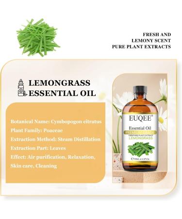 EUQEE Lemongrass Essential Oil 118ml - Pure Natural Aromatherapy Oil for Diffusers - Relaxing Home Humidifier Scent - Buy Online on GoSupps.com