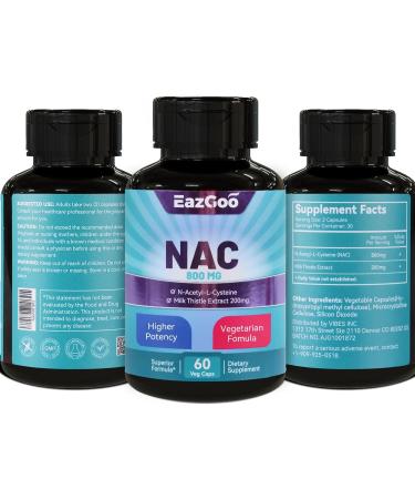 NAC Supplement 800mg with Milk Thistle 200mg - Non-GMO Gluten Free 60 Capsules - Boost Health & Wellness - Buy Online on GoSupps.com