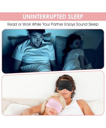 Silk Sleep Mask 2 Pack - Soft Light Blocking Eye Masks with Storage Bags & Ear Plugs for Travel | Adjustable for Men & Women (Black & Pink - Buy Online on GoSupps.com