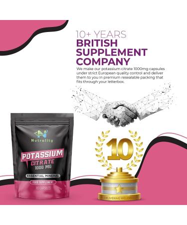 Nutrality Potassium Citrate 1000mg - 180 Capsules | High Strength Supplement for Nervous System & Muscle Health | 90-Day Supply | Keto-Friendly | Made in Europe - Buy Online on GoSupps.com