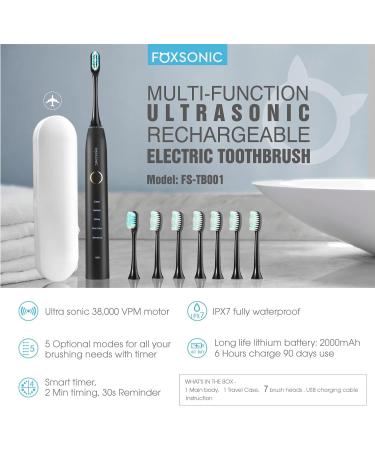 Sonic Rechargeable Electric Toothbrush - 5 Modes Timer 7 Brush Heads Travel Case | Dentist Recommended - Shop Now - Buy Online on GoSupps.com