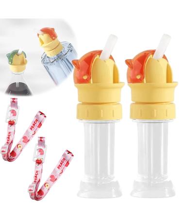 Reusable Children Beverage Water Bottle Straw Lid 2 in 1 Design Straw Cap Portable Water Bottle Twist Cover Cap with Straw Protects Kids Mouth No Spill Silicone Water Bottle (2pcs-Orange)