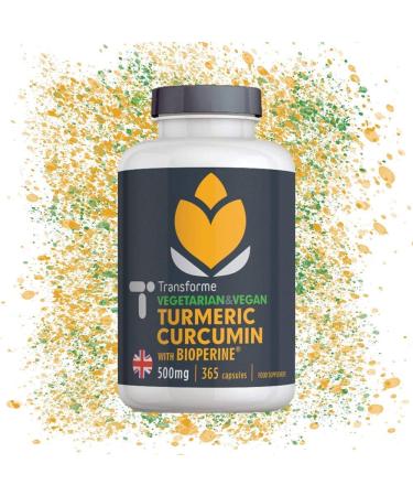 Transforme Turmeric Curcumin High Strength 500mg with BioPerine 365 Capsules - Vegan, Vegetarian & Gluten Free with Black Pepper Extract for Enhanced Absorption - Buy Online on GoSupps.com