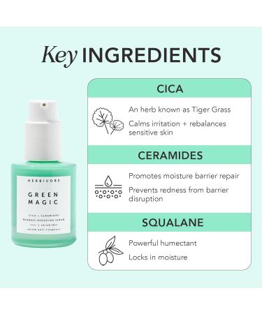 HERBIVORE Green Magic Cica + Ceramides Serum | Fast-Acting Redness Reducer for Sensitive Skin | Vegan & Cruelty-Free 30mL - Buy Online on GoSupps.com