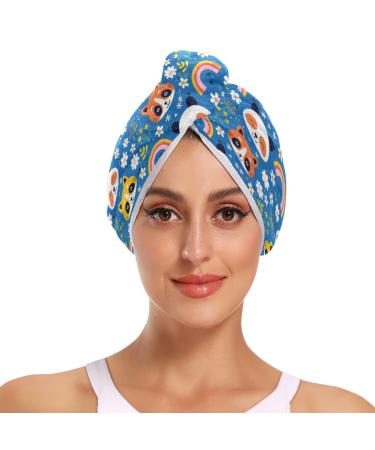 Rainbow Colored Panda Hair Towel 2 Pack Super Absorbent Hair Drying Towel Quick Dry Hair Turbans Head Towel with Button Twisty Wrap for Women Girls