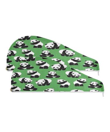 Greenland Panda Dry Hair Cap 2 Piece Quick Drying Towel Set with Button Headband Super Absorbent Soft & Comfortable