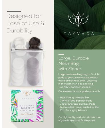 Luxury Bamboo Reusable Makeup Remover Pads (14 Pack) NYC USA Brand - Four Layer Face Pads with Pocket - Eco-Conscious and Reusable Bamboo Face Pads - White/Grey - Includes Mesh Washing Bag - Buy Online on GoSupps.com