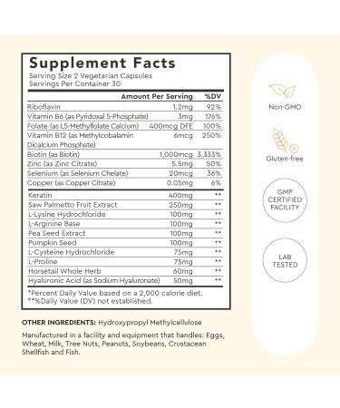 Alaya Hair Essentials - Hair Supplement with Biotin Keratin Folic Acid Vitamin B12 B6 - Lab Tested - Gluten Free - 30 Day Supply - Buy Online on GoSupps.com