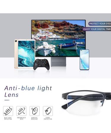 FONHCOO Halbrand Reading Glasses for Men & Women | Blue Light Filter | Visual Aid for Seniors | Available in Purple Blue Gray | 2.0x Magnification - Buy Online on GoSupps.com