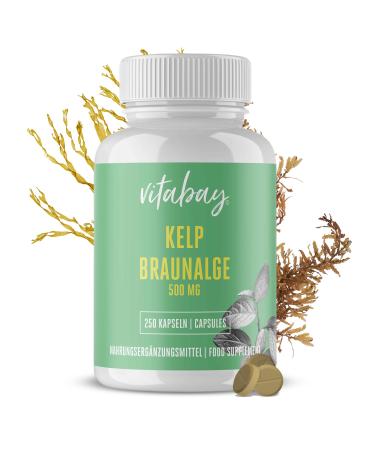 VITABAY KELP 500 mg 250 capsules Brown algae bioavailable Natural iodine source Essential trace element up to 750 g iodine per capsule Made in Germany 1 piece (250 pack) - Buy Online on GoSupps.com
