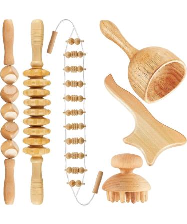 6-part treatment set made of wood-massage scooter-Gua-Sha scooter-Manual fascia massage-Relief of cellulite-relief of muscle pain-Maderoterapia tool for body formation