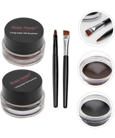 FOMIYES 2pcs Eyeshadow Dark Brown Eyeliner Black Eye Shadow Cream Liquid Eyeliner Water Proof Eyeliner Brush - Buy Online on GoSupps.com