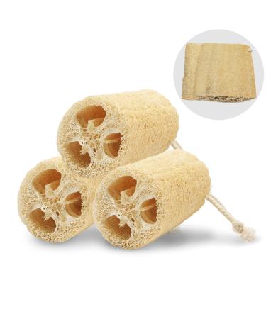 PioneerHiker 100% Natural Loofah Sponge, Unbleached, Natural Loofah Exfoliating Bath Scrubber for Adults, Men and Women Shower or Cleaning Kitchenware (3 Count)