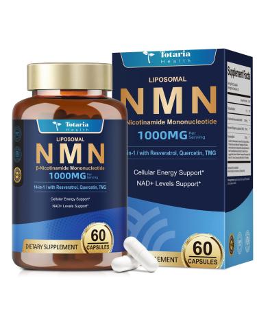 Totaria Liposomal NMN Supplement 1000mg 14-in-1 NMN Resveratrol Capsules with CoQ10 TMG Quercetin ALA PQQ Support NAD Levels Cellular Energy & Healthy Aging 60 Capsules cGMP Filler Free