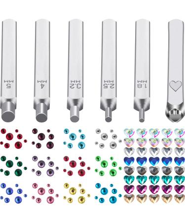 DIY Metal Stamping Kit Crystals Setter Stamping Punches Kit 2600 Pieces Multi Colored Flatback Rhinestones Heart Metal Hand Stamp 5 Pieces Circle Jewelry Design Stamps Jewelry for DIY Crafts  6 Size