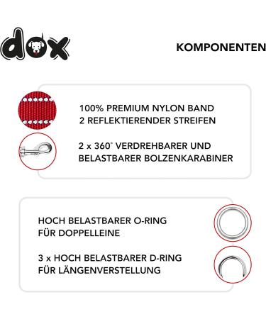 DDOXX Reflective Nylon Dog Leash | 2m Adjustable Leash for All Dog Sizes | XS Red - Durable & Comfortable - Buy Online on GoSupps.com