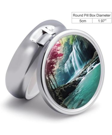 Round Pill Box - Waterfall Natural Landscape Print | 3 Compartment Portable Pill Organizer | Decorative Metal Pocket Case - Style 19 - Buy Online on GoSupps.com