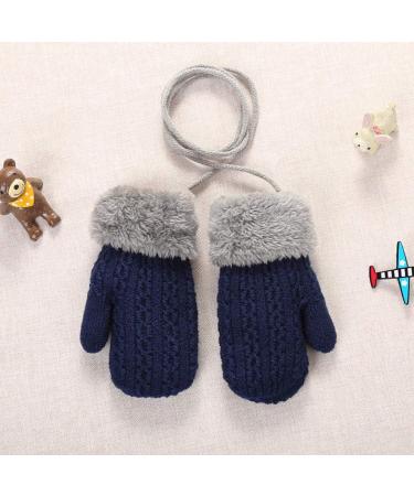 Cute Winter Thicken Knitted Magic Mittens with Fleece Lining for Toddlers | Anti-Lost String, Insulated Snow Gloves for Boys & Girls 1-4 Years - Dark Blue - Buy Online on GoSupps.com