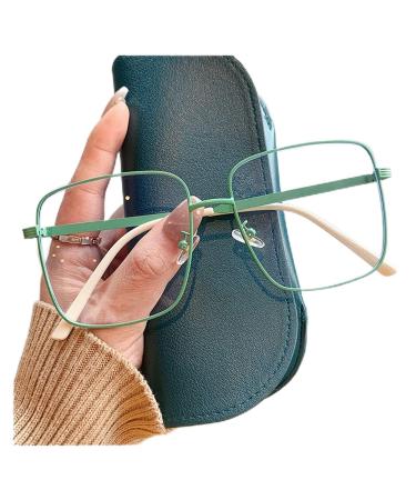 KDOQ reading glasses square anti-blue light glasses in rose gold large frame for women oversized computer glasses made of vintage alloy fashionable decoration (color: green size: +15